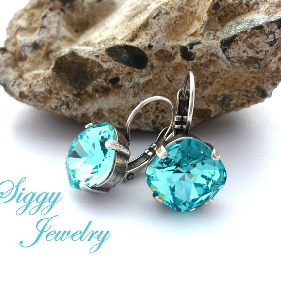Swarovski® Crystal Light Turquoise Earrings, Drops - Picture 6 of 6